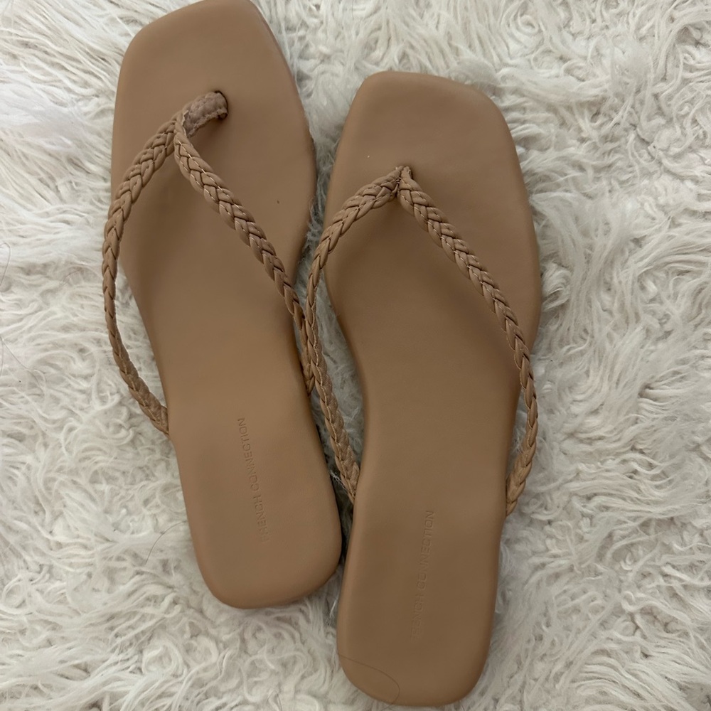 French Connection Braided Tan Thong Sandals